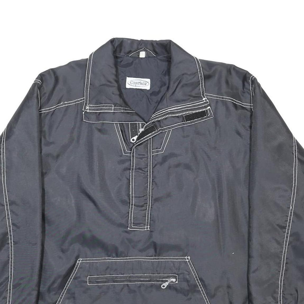 CAPRIOLE Mens Black Zip Up Jacket L Polyamide Plain Embroidered Design Outerwear