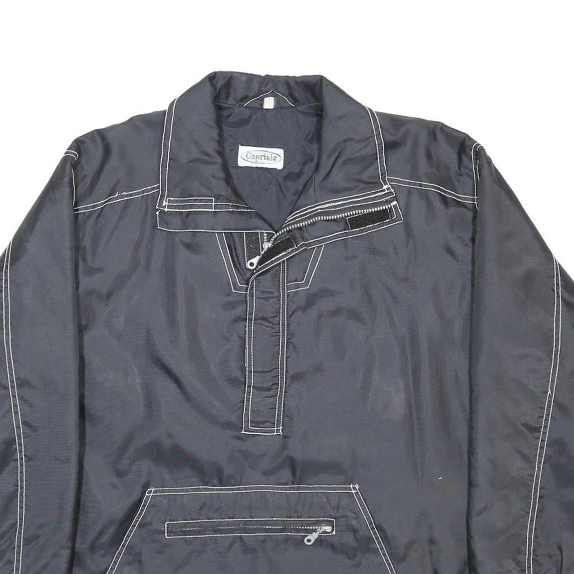 CAPRIOLE Mens Black Zip Up Jacket L Polyamide Plain Embroidered Design Outerwear