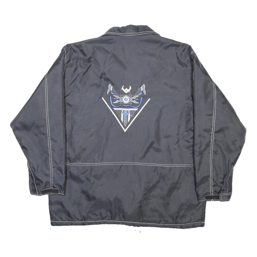 CAPRIOLE Mens Black Zip Up Jacket L Polyamide Plain Embroidered Design Outerwear