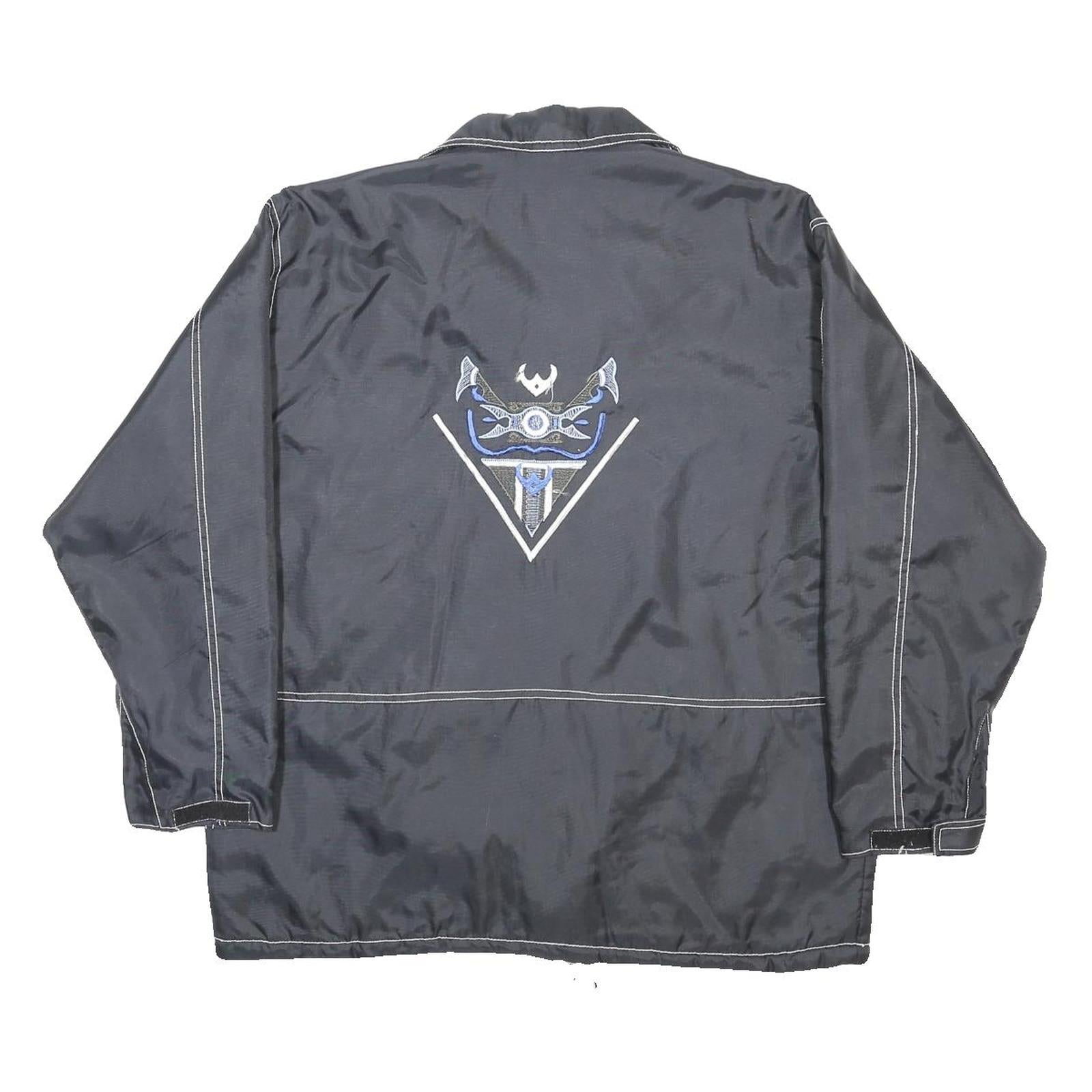 CAPRIOLE Mens Black Zip Up Jacket L Polyamide Plain Embroidered Design Outerwear