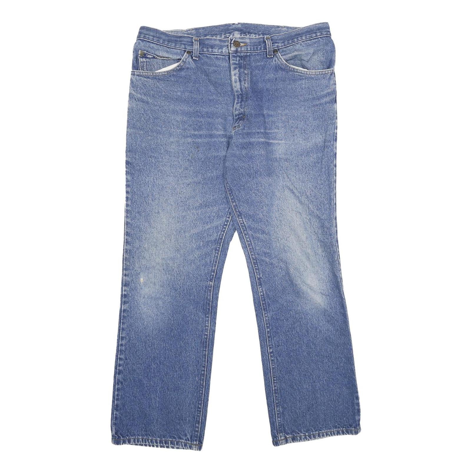 LEE Mens Blue Regular Fit Straight Denim Jeans W38 L30 Classic Cotton Zip