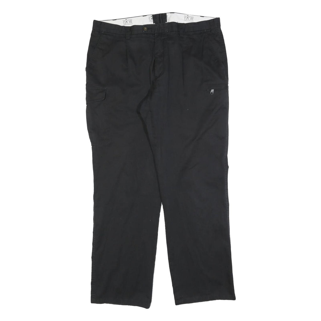 EDMONTE Mens Cotton Blend Black Regular Fit Straight Trousers W40 L32 Casual Zip