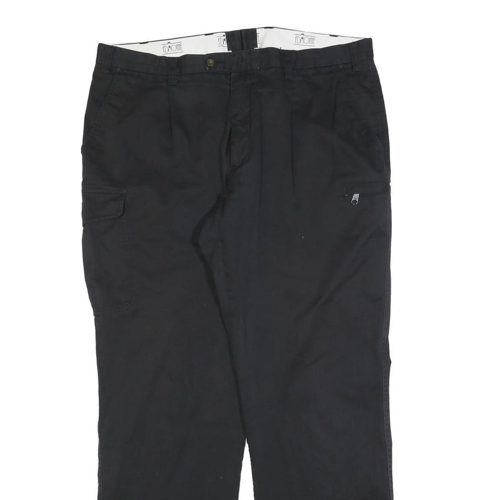 EDMONTE Mens Cotton Blend Black Regular Fit Straight Trousers W40 L32 Casual Zip