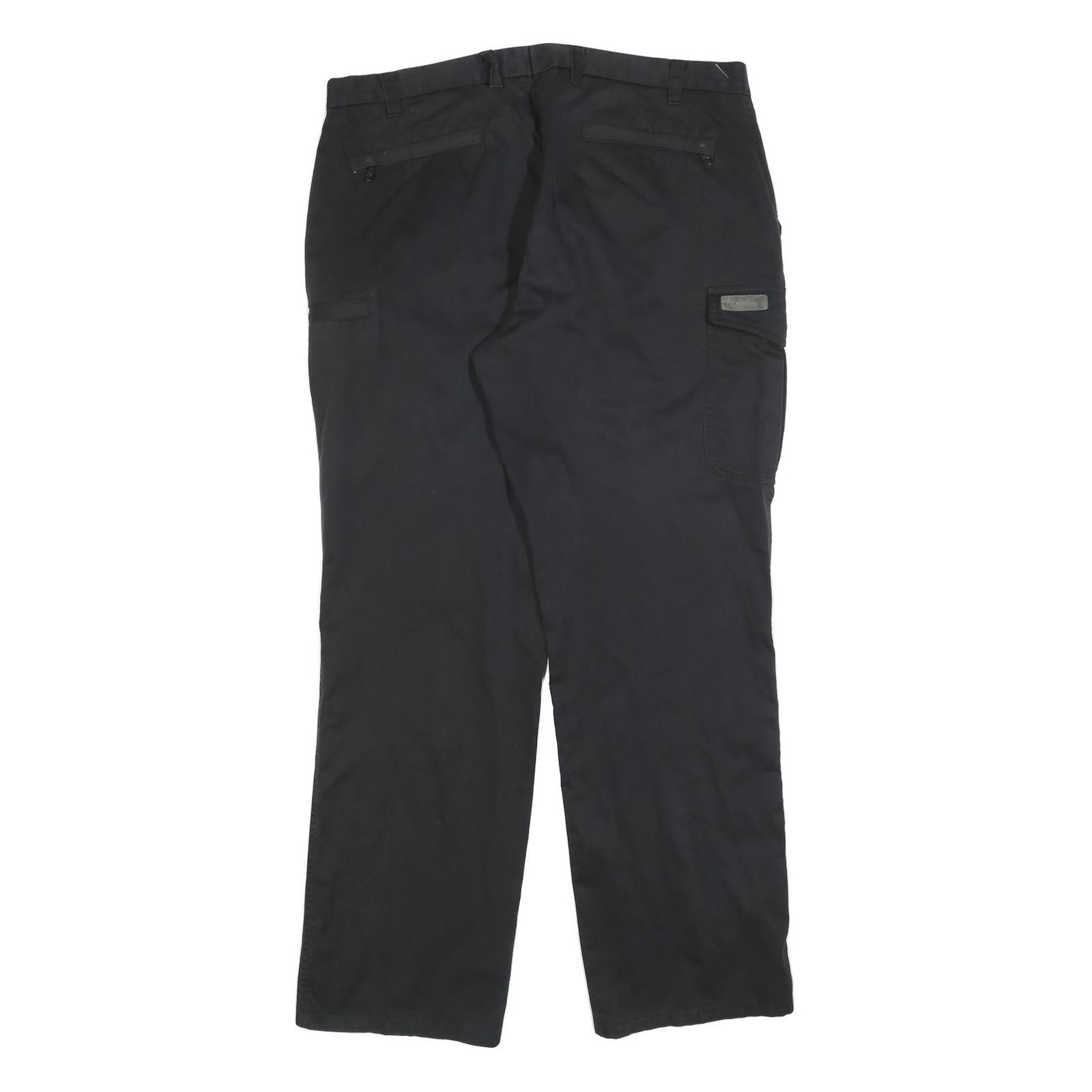 EDMONTE Mens Cotton Blend Black Regular Fit Straight Trousers W40 L32 Casual Zip