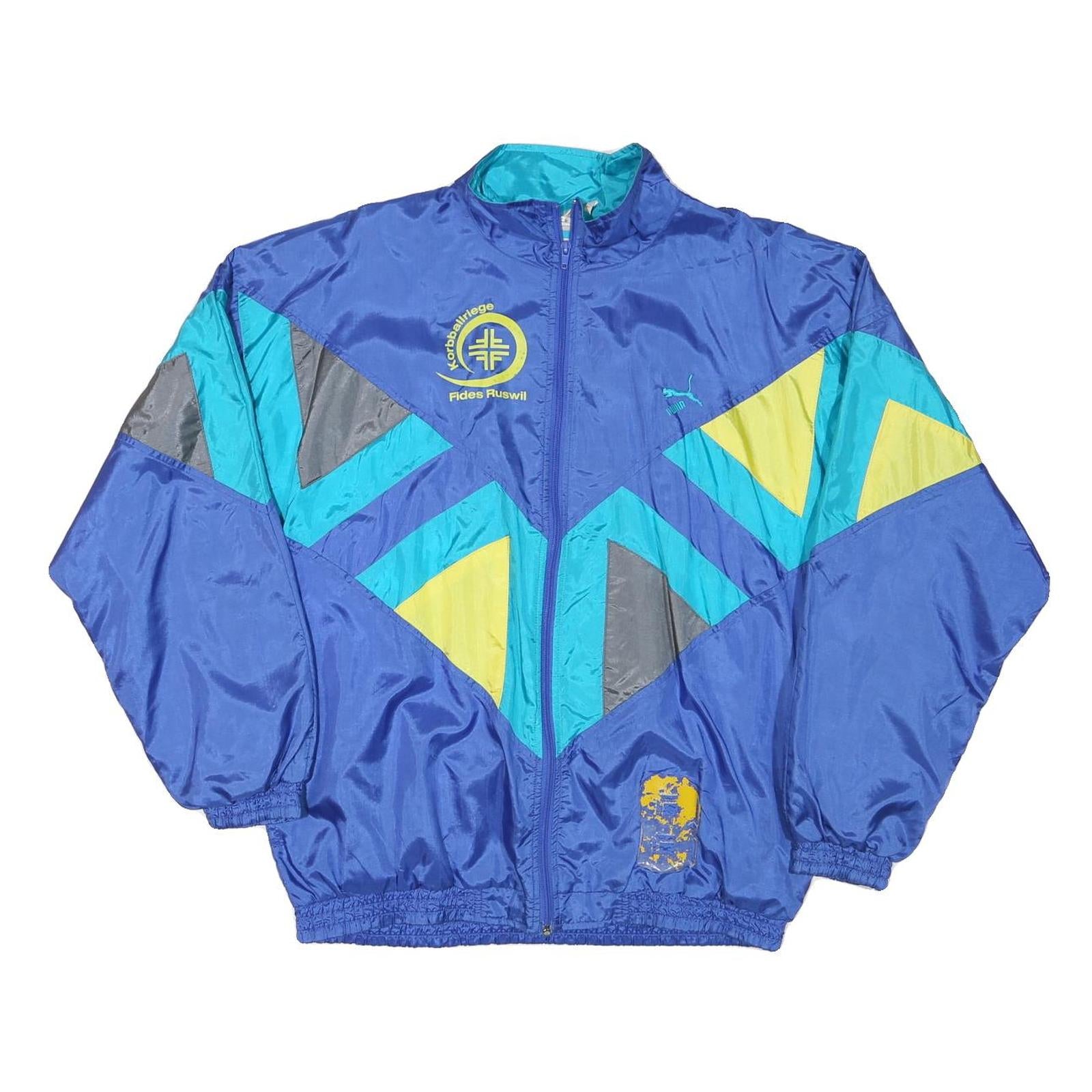 PUMA Mens Blue Yellow Grey Colourblock Sports Zip Jacket L Polyester