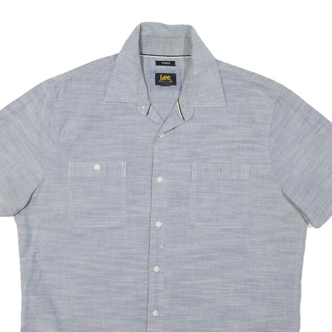 LEE Mens Blue Cotton Blend Short Sleeve Shirt L Casual Button Pocket Summer