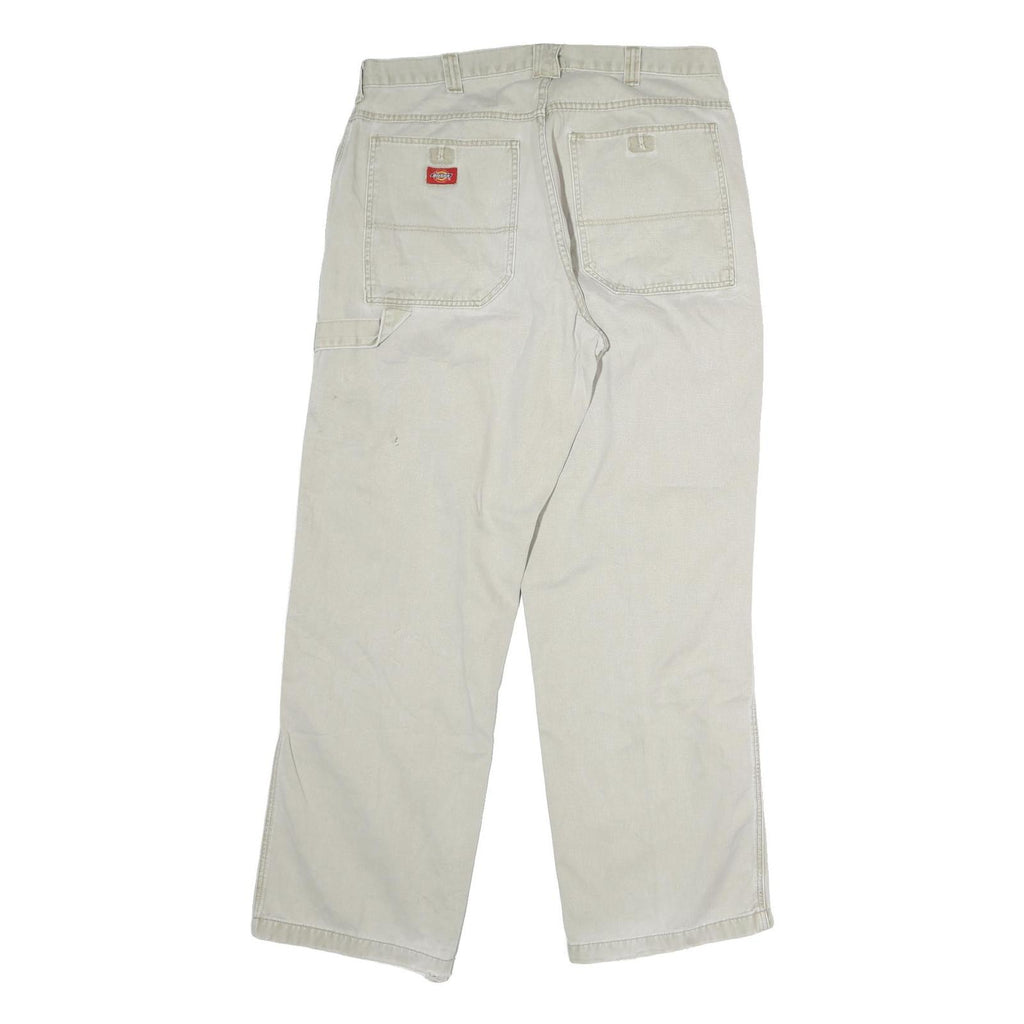 DICKIES Mens Jeans Beige Regular Straight Denim W34 L33 Workwear Zip Closure