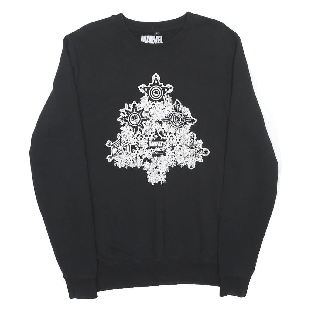 MARVEL Mens Black Cotton Blend Crew Neck L Graphic Print Christmas Sweatshirt