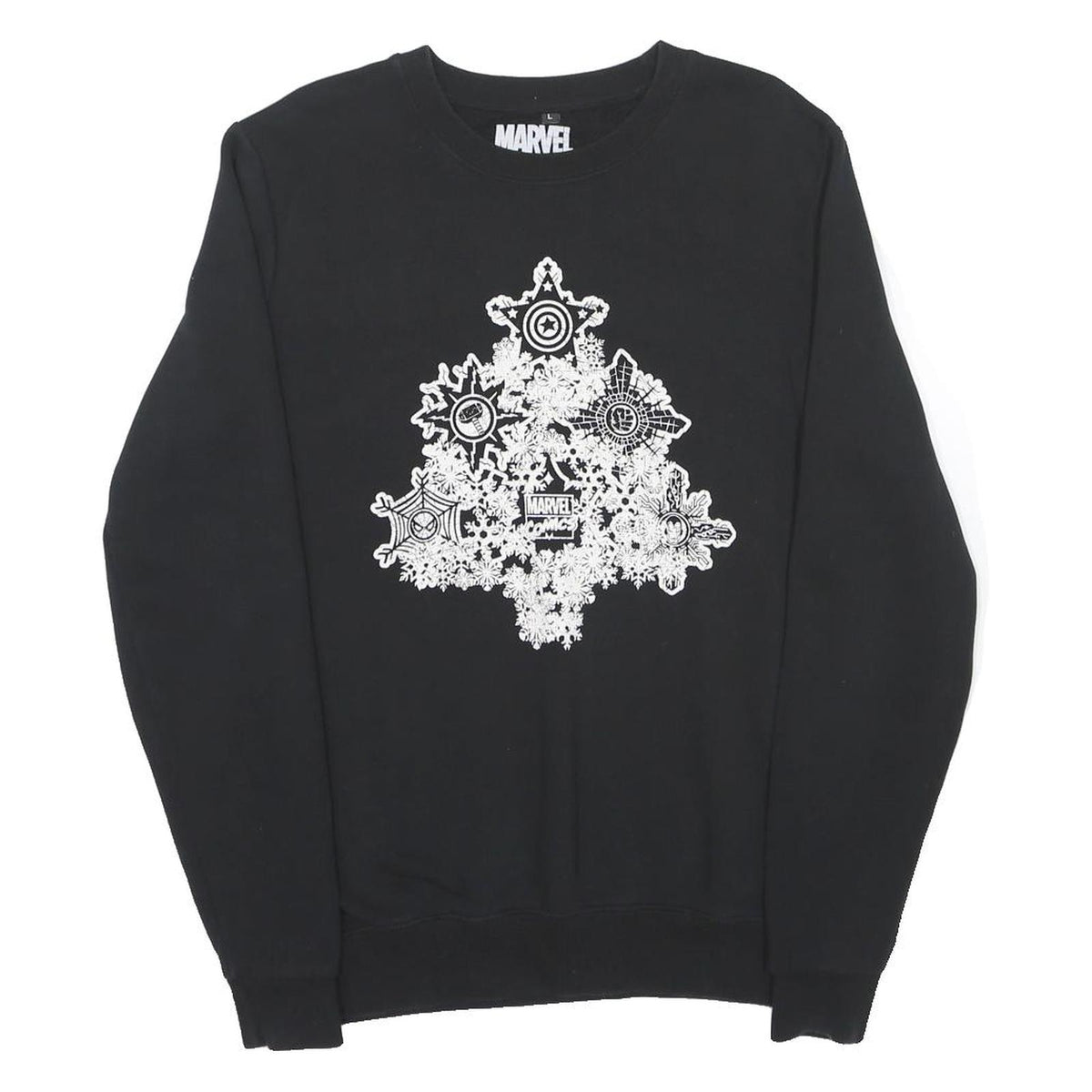 MARVEL Mens Black Cotton Blend Crew Neck L Graphic Print Christmas Sweatshirt