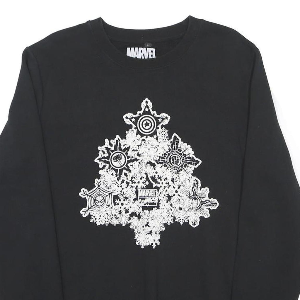 MARVEL Mens Black Cotton Blend Crew Neck L Graphic Print Christmas Sweatshirt