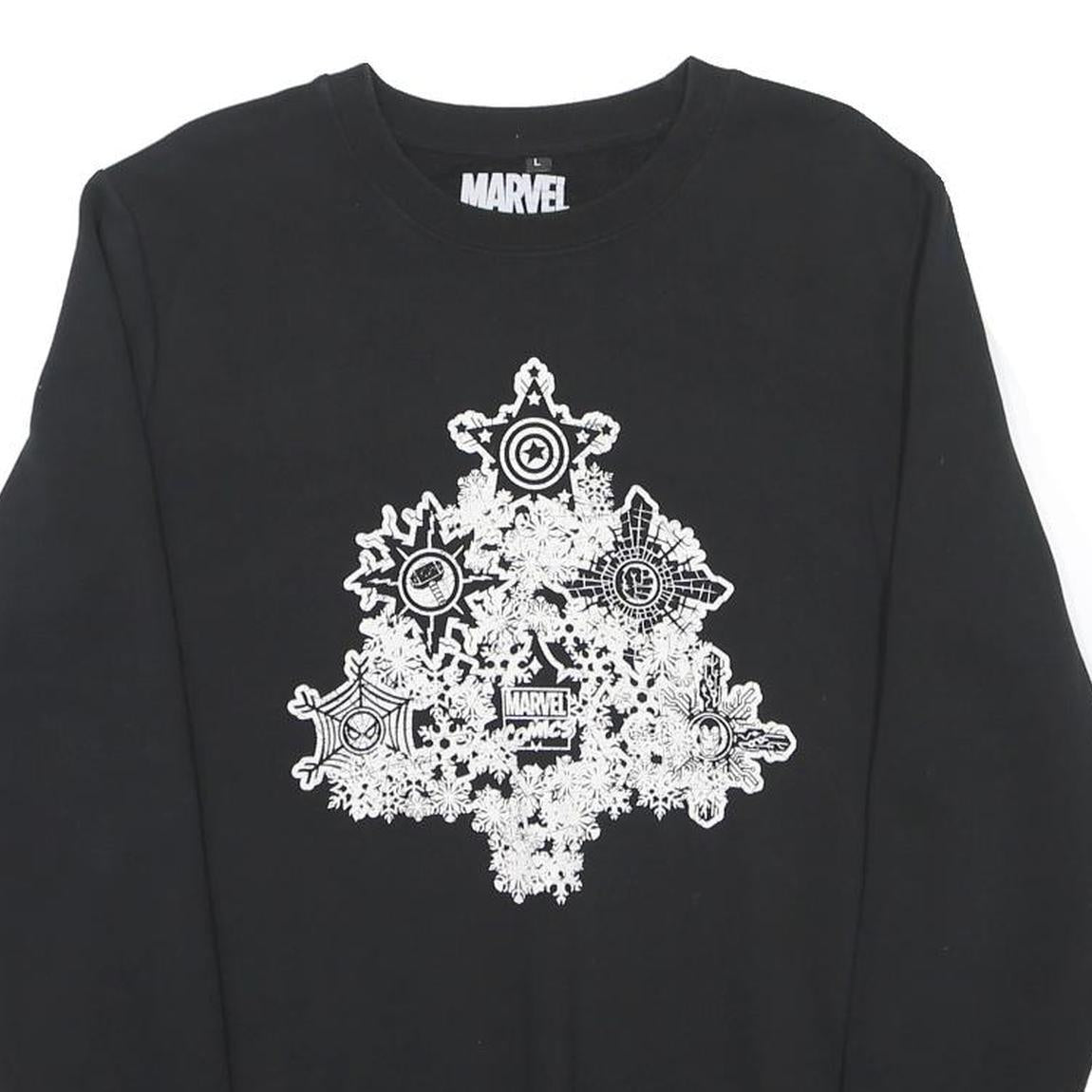 MARVEL Mens Black Cotton Blend Crew Neck L Graphic Print Christmas Sweatshirt