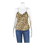 Womens Camisole Top Brown V-Neck Sleeveless Animal Print M