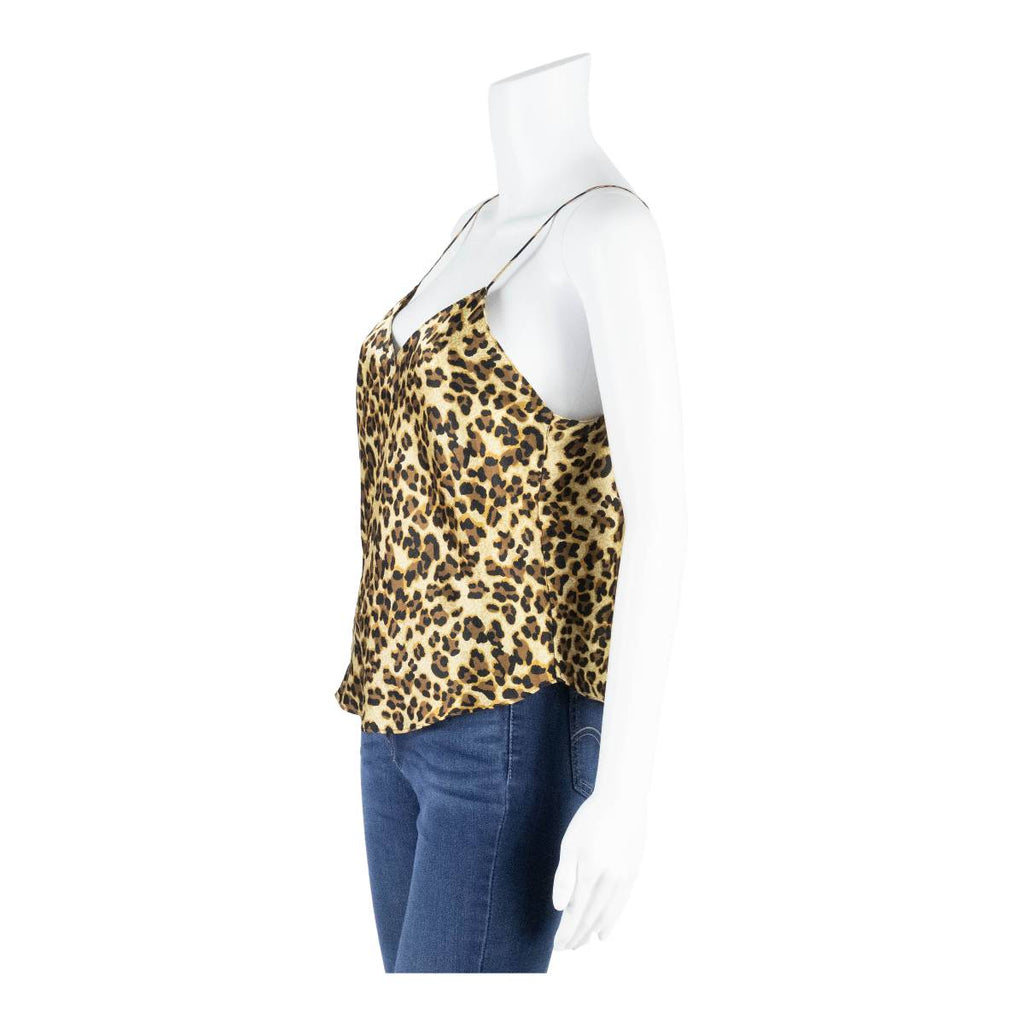 Womens Camisole Top Brown V-Neck Sleeveless Animal Print M