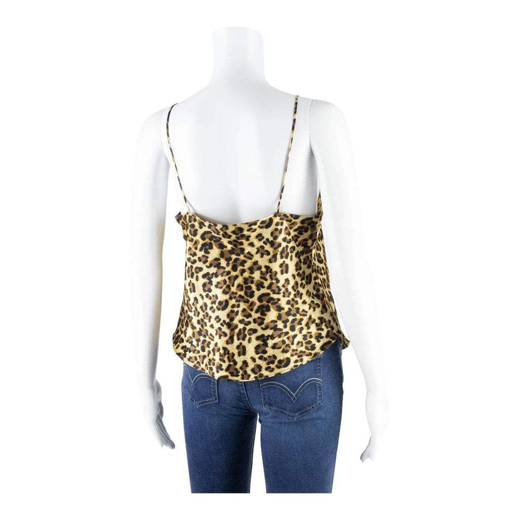 Womens Camisole Top Brown V-Neck Sleeveless Animal Print M
