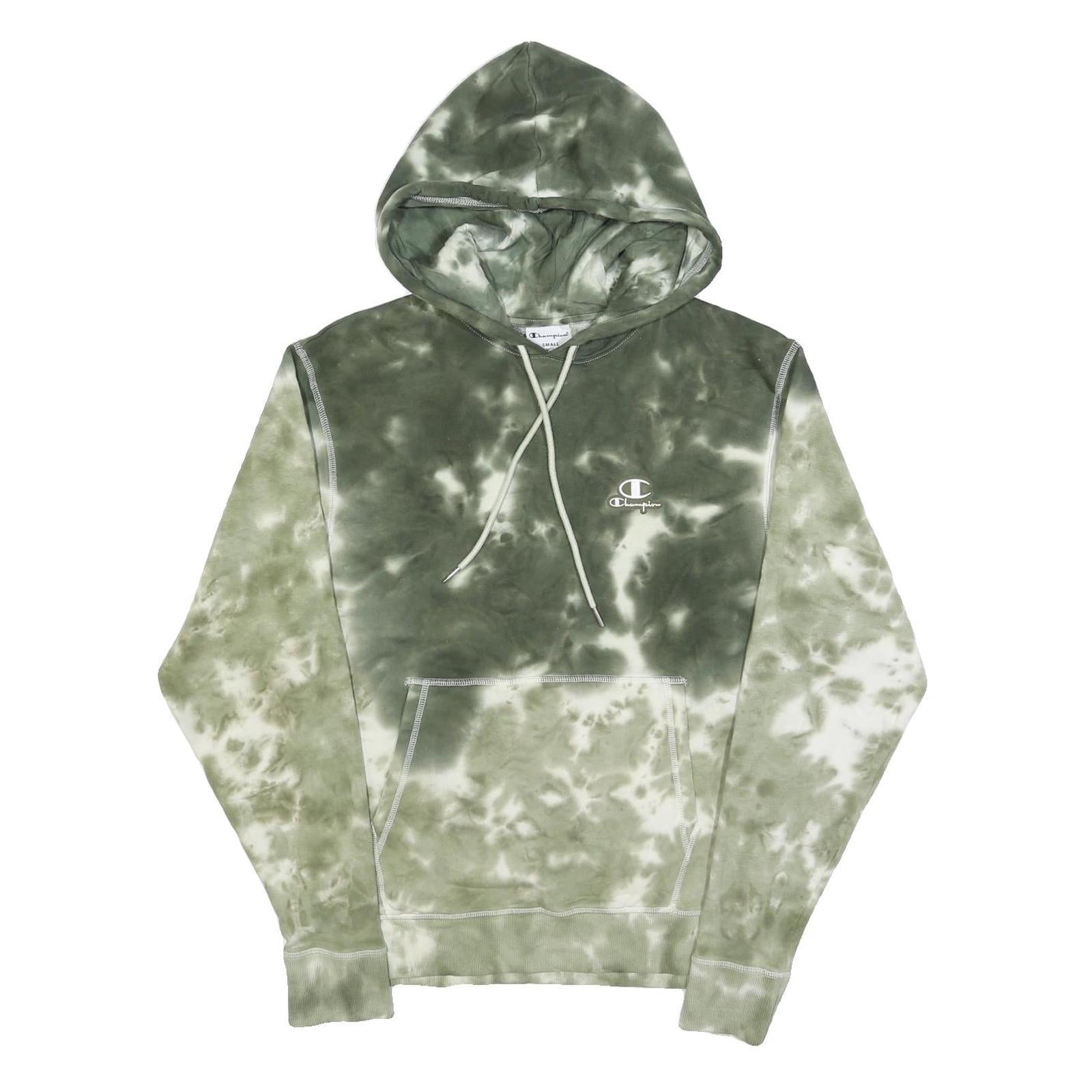 CHAMPION Mens Green Tie Dye Hoodie S Cotton Blend Casual Pullover