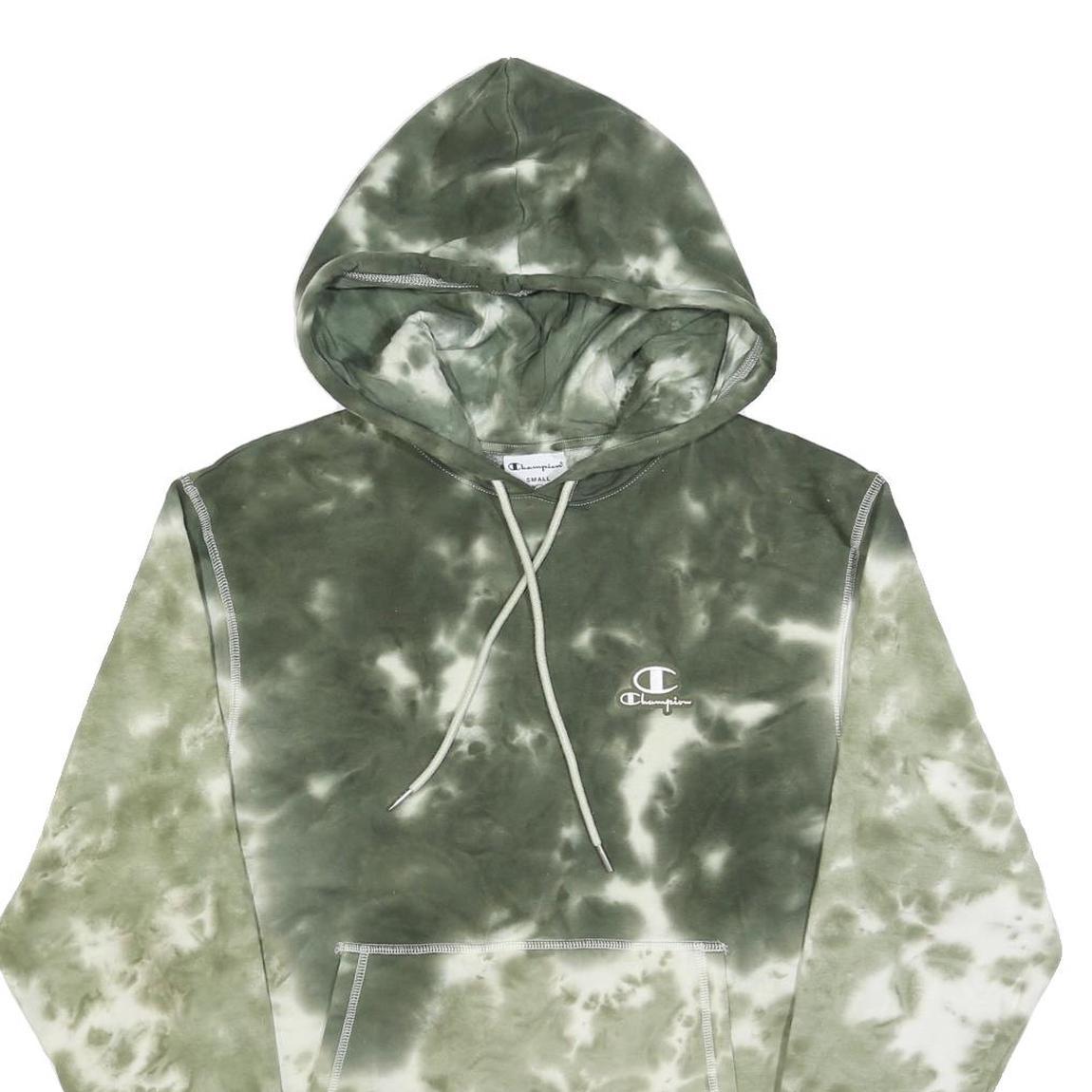 CHAMPION Mens Green Tie Dye Hoodie S Cotton Blend Casual Pullover