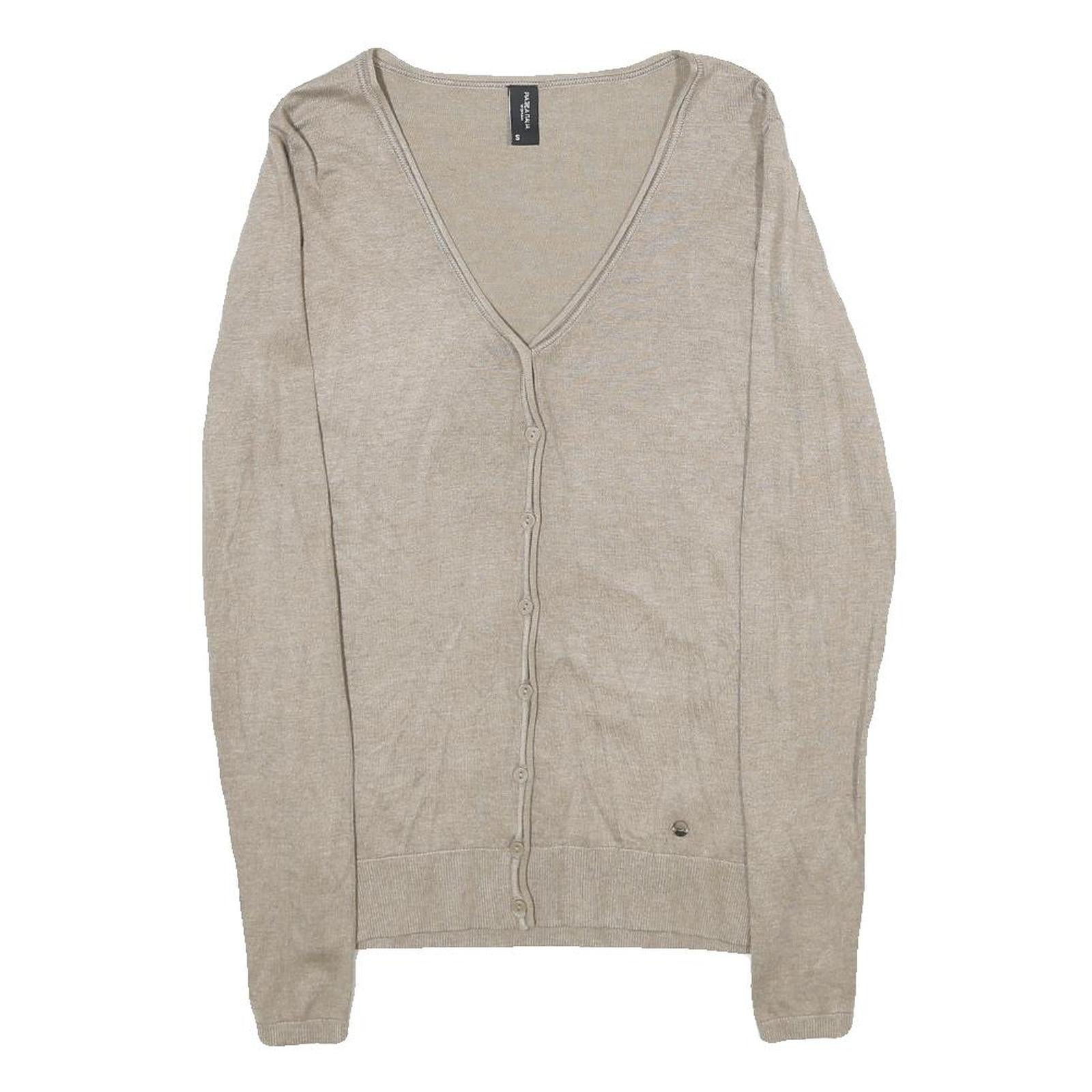 PIAZZA ITALIA Womens Beige Plain V-Neck Basic Knit Jumper S Lightweight Knitwear