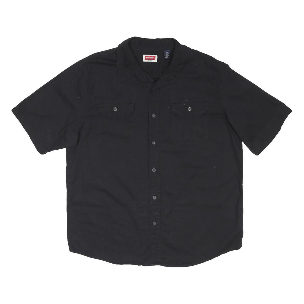 WRANGLER Mens Black Cotton Blend Short Sleeve Shirt L Casual Workwear Buttoned