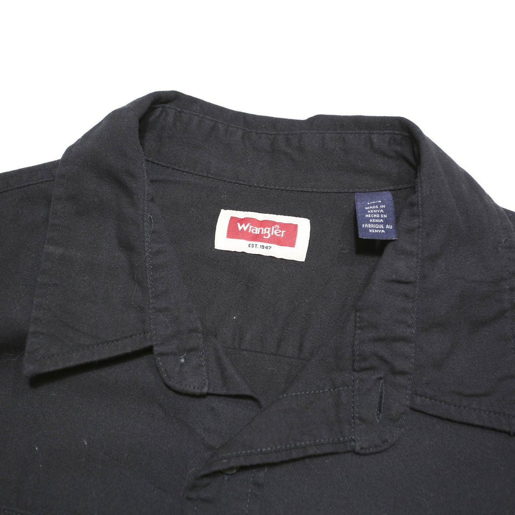 WRANGLER Mens Black Cotton Blend Short Sleeve Shirt L Casual Workwear Buttoned