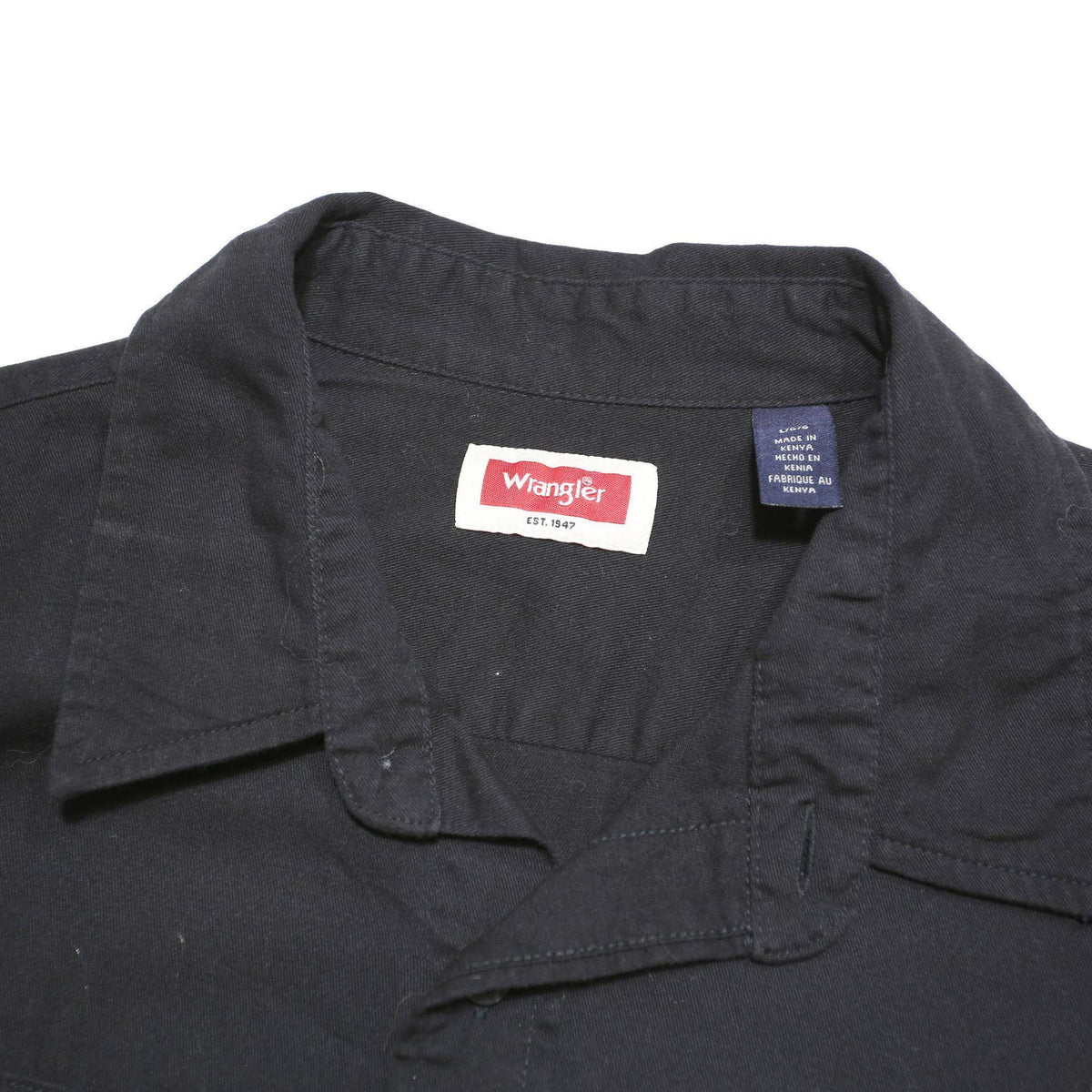 WRANGLER Mens Black Cotton Blend Short Sleeve Shirt L Casual Workwear Buttoned