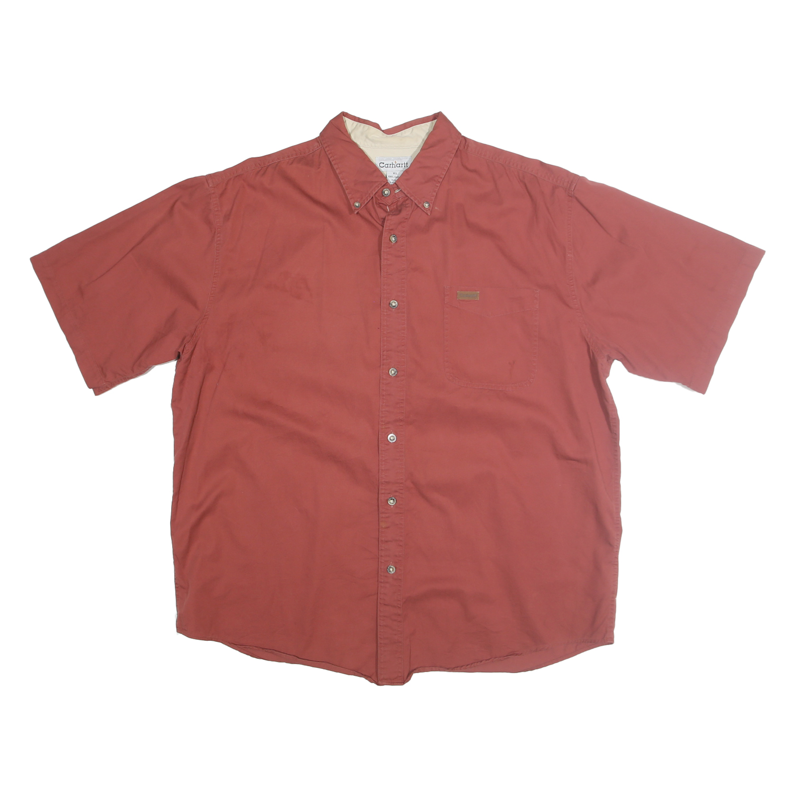 CARHARTT Mens Rust Red Cotton Blend Short Sleeve Shirt XL Casual Workwear