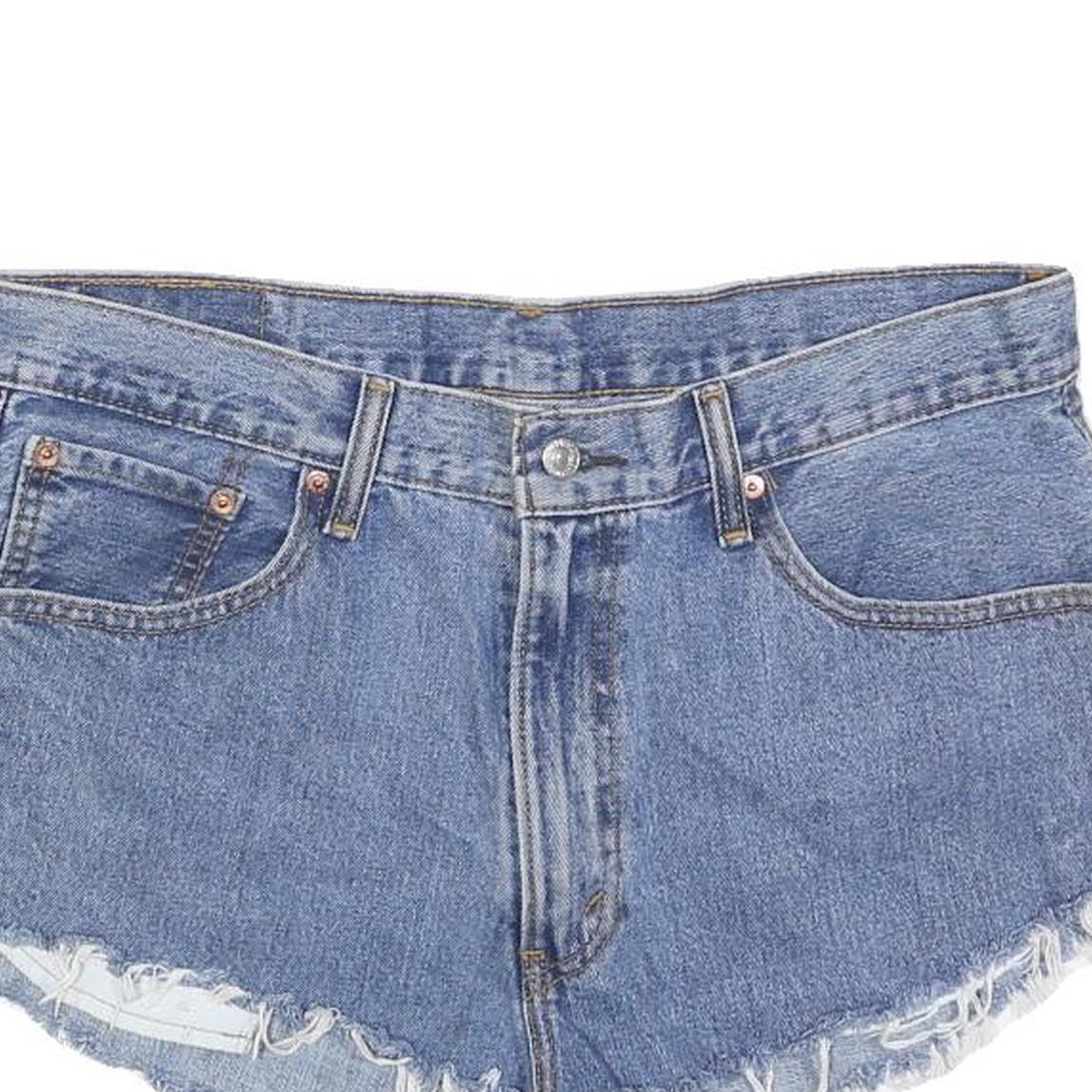 LEVI'S Womens Denim Blue Casual Shorts L W36 Distressed Cut-Off