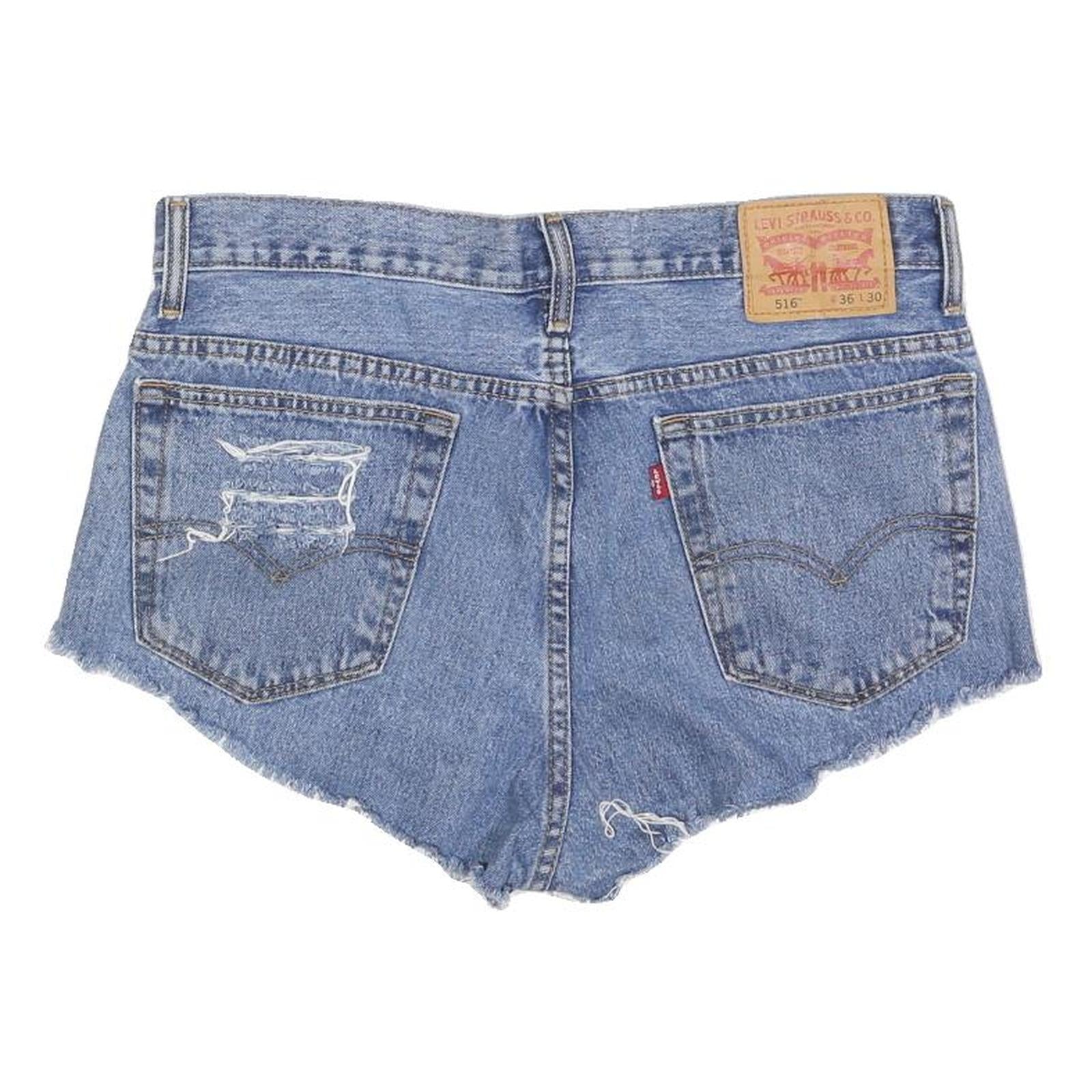 LEVI'S Womens Denim Blue Casual Shorts L W36 Distressed Cut-Off