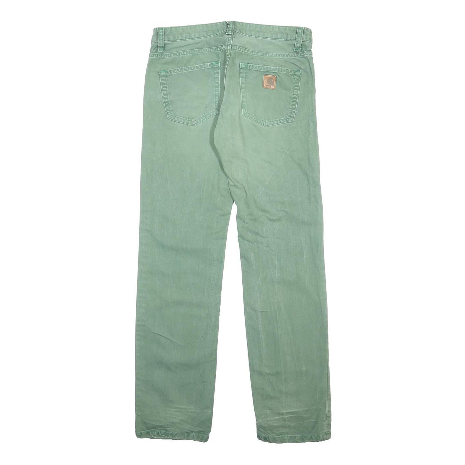 CARHARTT Womens Jeans Green Regular Straight Denim Medium W31 L32 Zip Cotton
