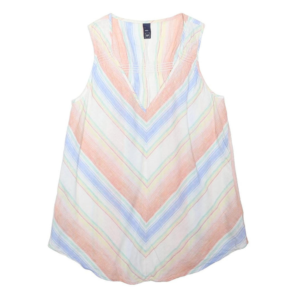 GAP Womens Orange & Blue Striped Sleeveless V-Neck Top M Summer Casual Cotton