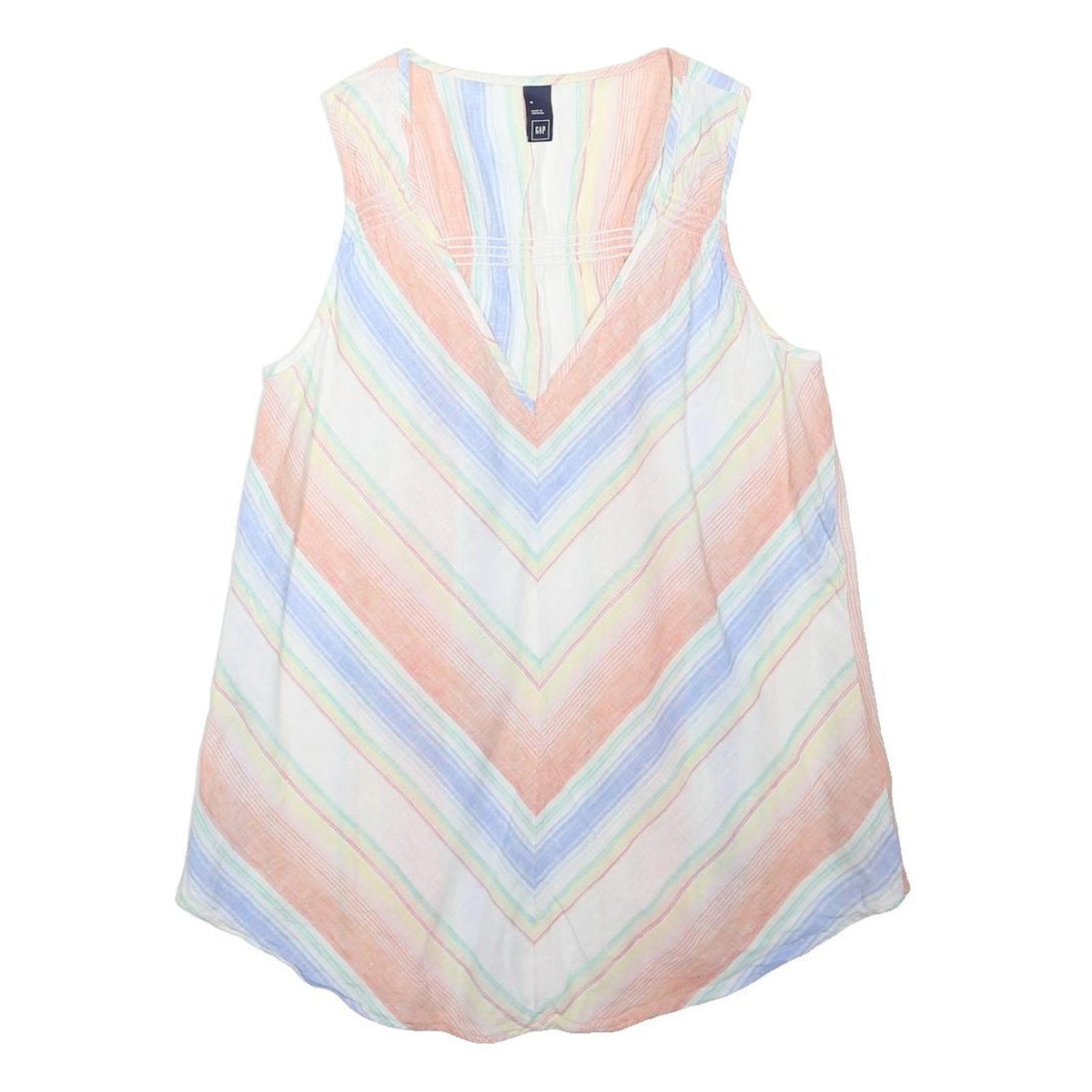 GAP Womens Orange & Blue Striped Sleeveless V-Neck Top M Summer Casual Cotton
