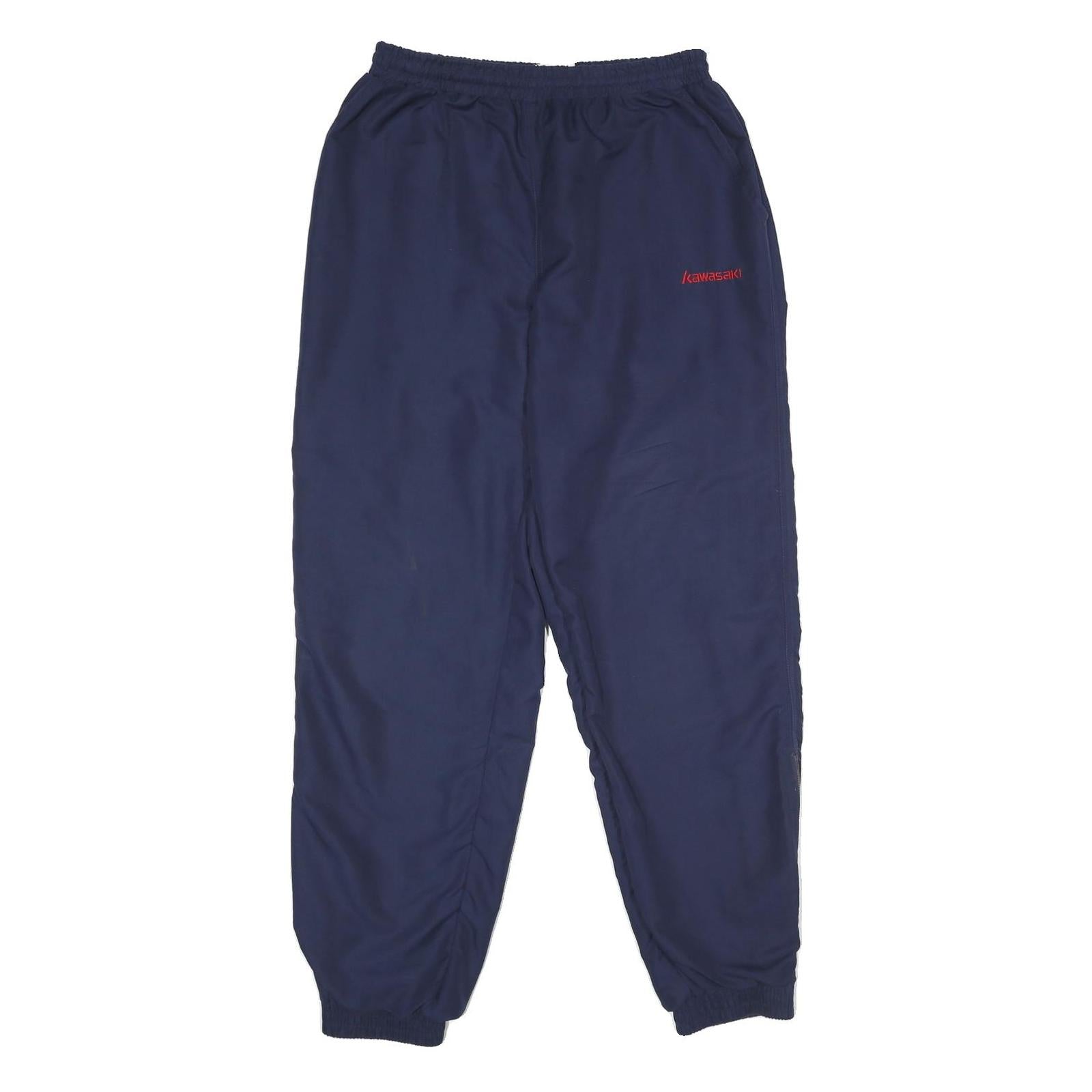 KAWASAKI Mens Joggers Navy Blue L W28 L32 Polyester Blend Regular Tapered Fit
