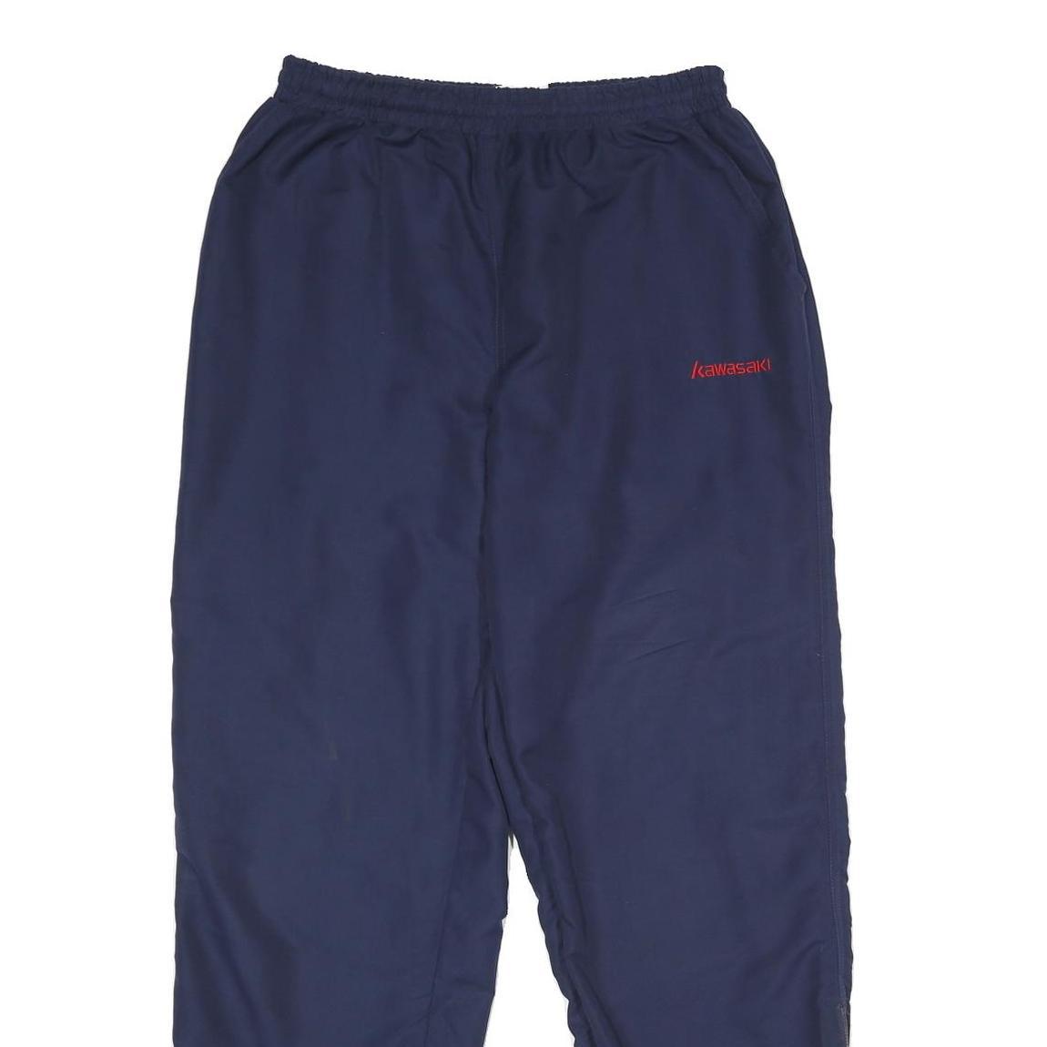 KAWASAKI Mens Joggers Navy Blue L W28 L32 Polyester Blend Regular Tapered Fit