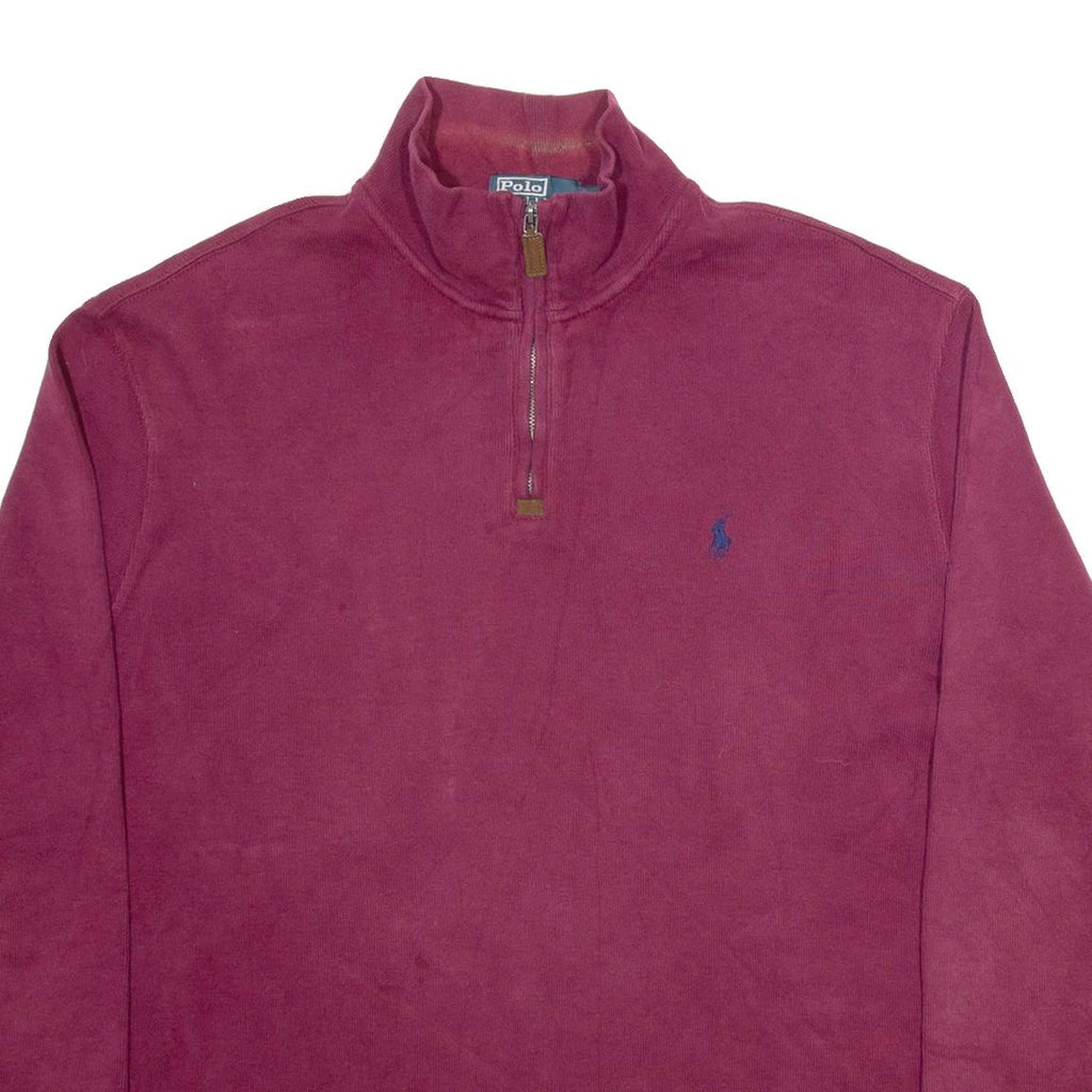 POLO RALPH LAUREN Mens Jumper Maroon 1/4 Zip Tight Knit XL