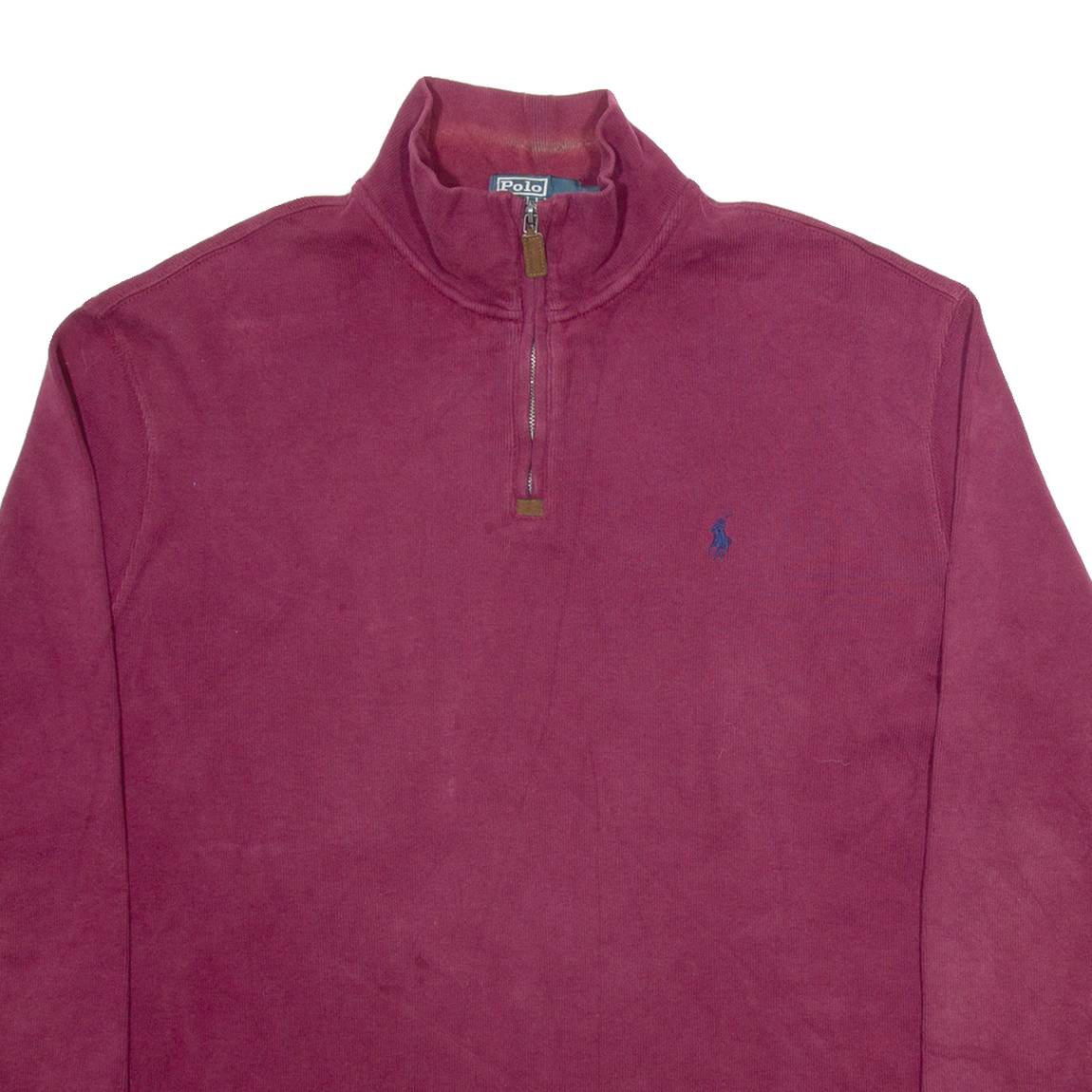 POLO RALPH LAUREN Mens Jumper Maroon 1/4 Zip Tight Knit XL