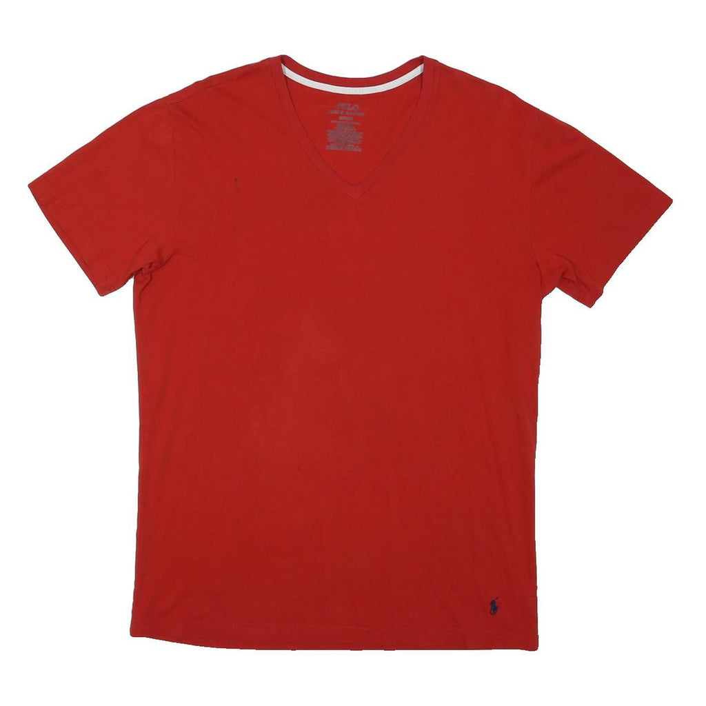 POLO RALPH LAUREN Mens Red V-Neck T-Shirt M Short Sleeve Cotton Blend Casual