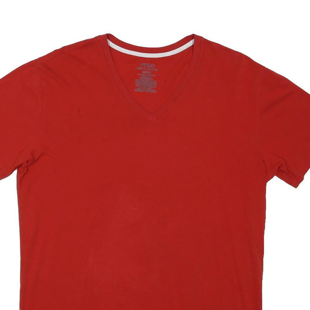 POLO RALPH LAUREN Mens Red V-Neck T-Shirt M Short Sleeve Cotton Blend Casual