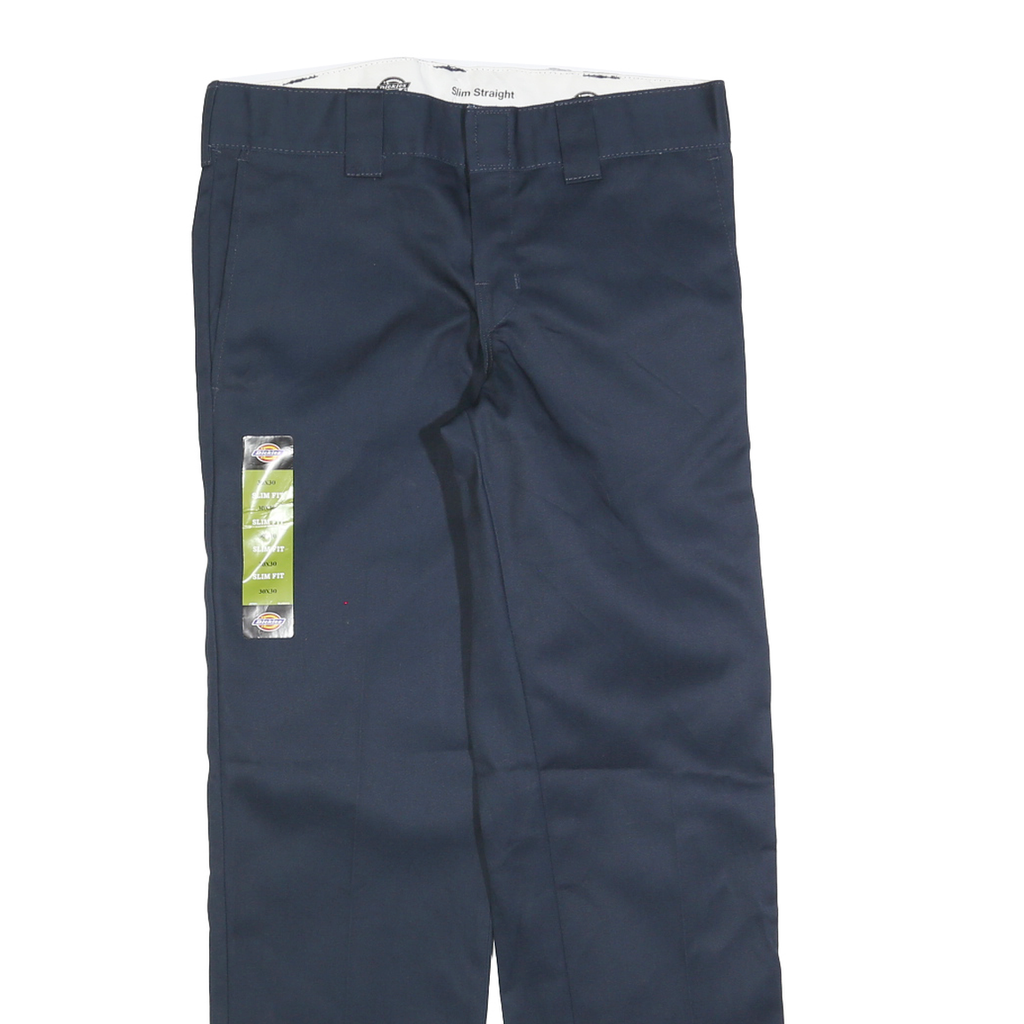 DICKIES Mens Cotton Blend Navy Slim Straight Trousers W30 L30 Workwear Zip
