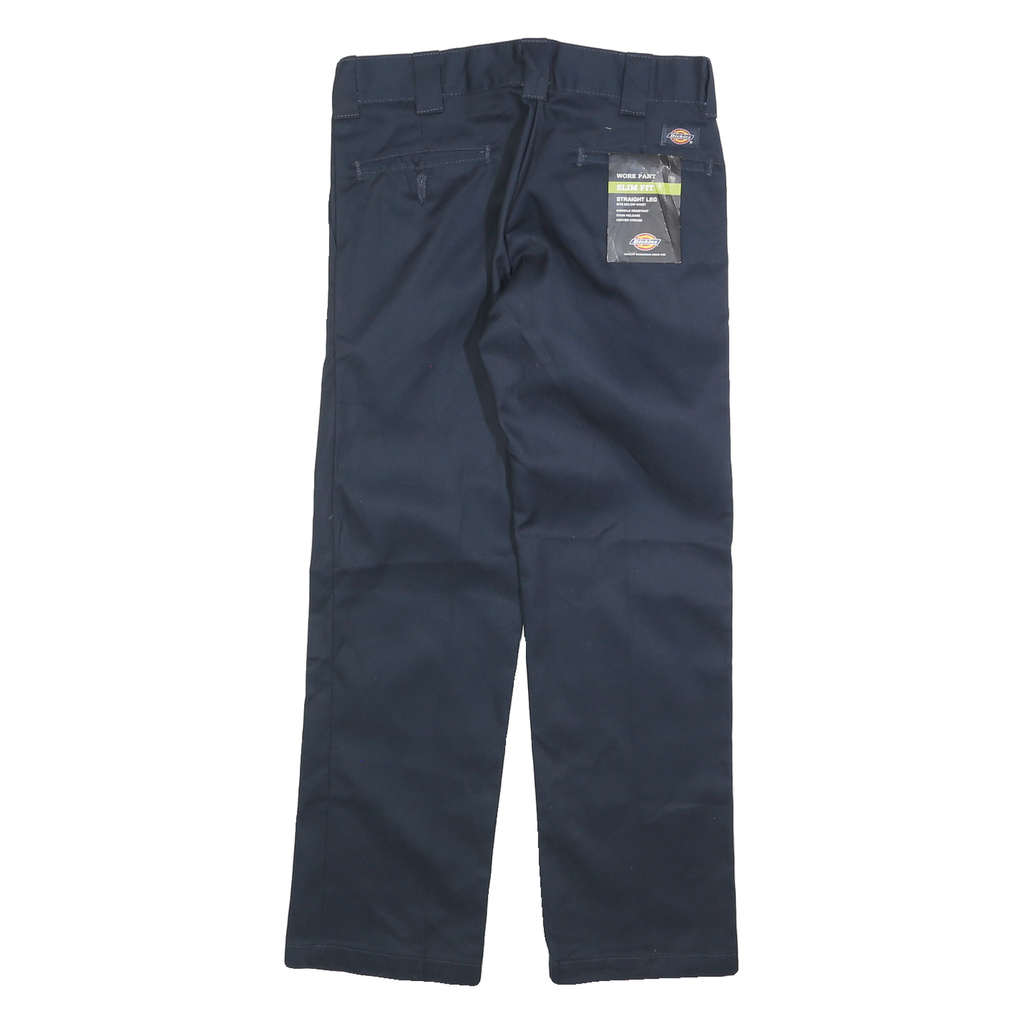 DICKIES Mens Cotton Blend Navy Slim Straight Trousers W30 L30 Workwear Zip