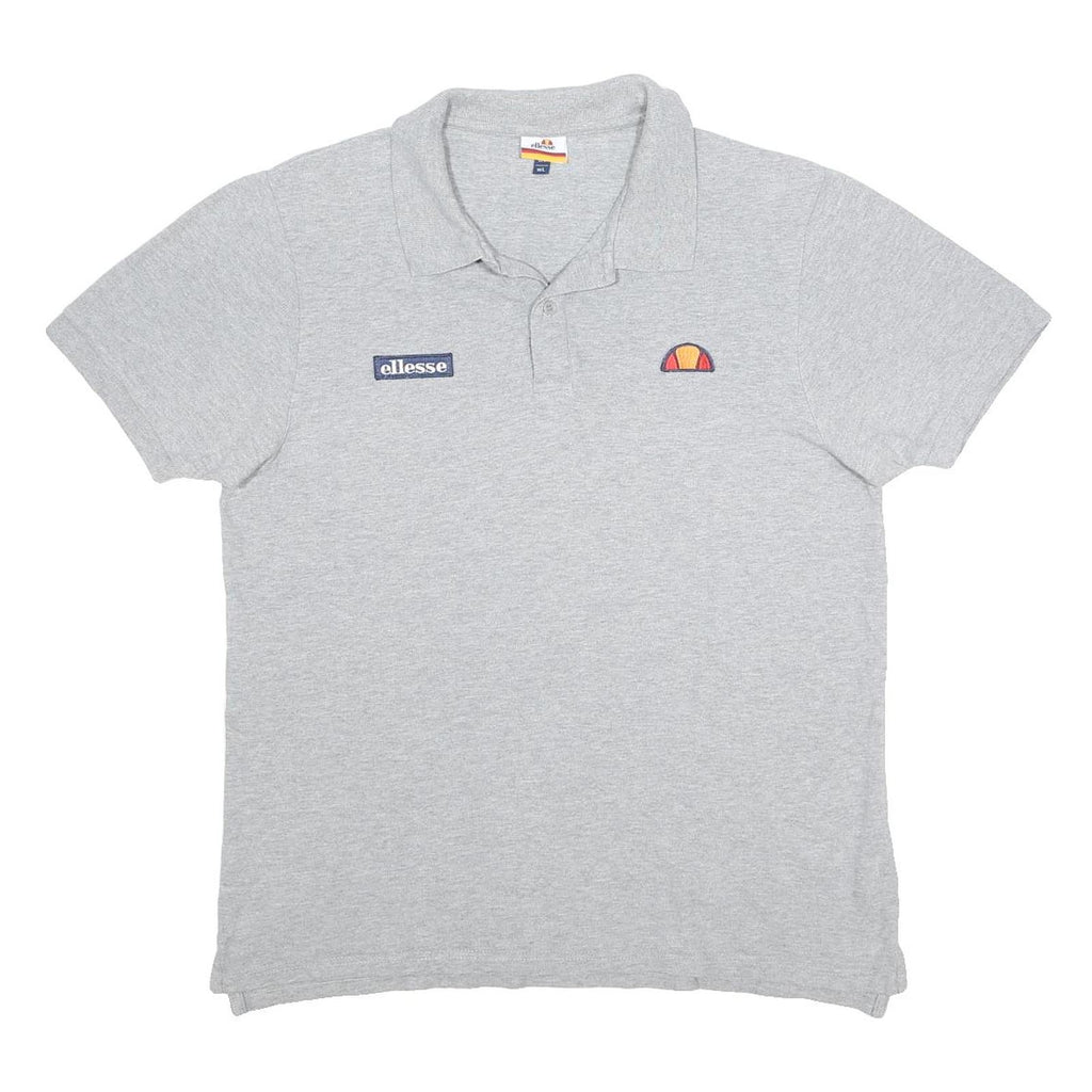 ELLESSE Mens Grey Polo Shirt Cotton L Classic Logo Casual Short Sleeve