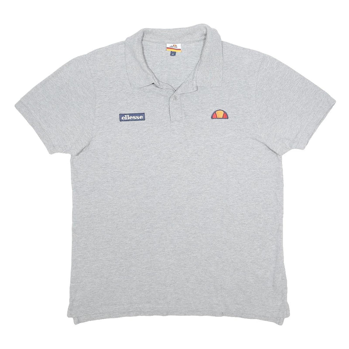 ELLESSE Mens Grey Polo Shirt Cotton L Classic Logo Casual Short Sleeve