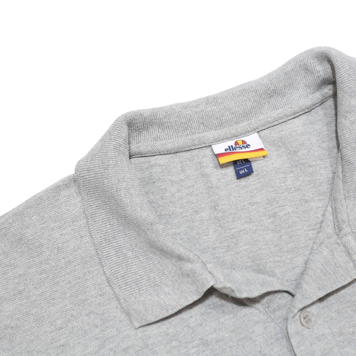 ELLESSE Mens Grey Polo Shirt Cotton L Classic Logo Casual Short Sleeve