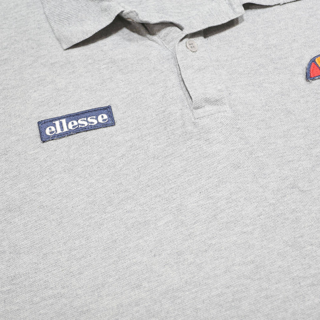 ELLESSE Mens Grey Polo Shirt Cotton L Classic Logo Casual Short Sleeve