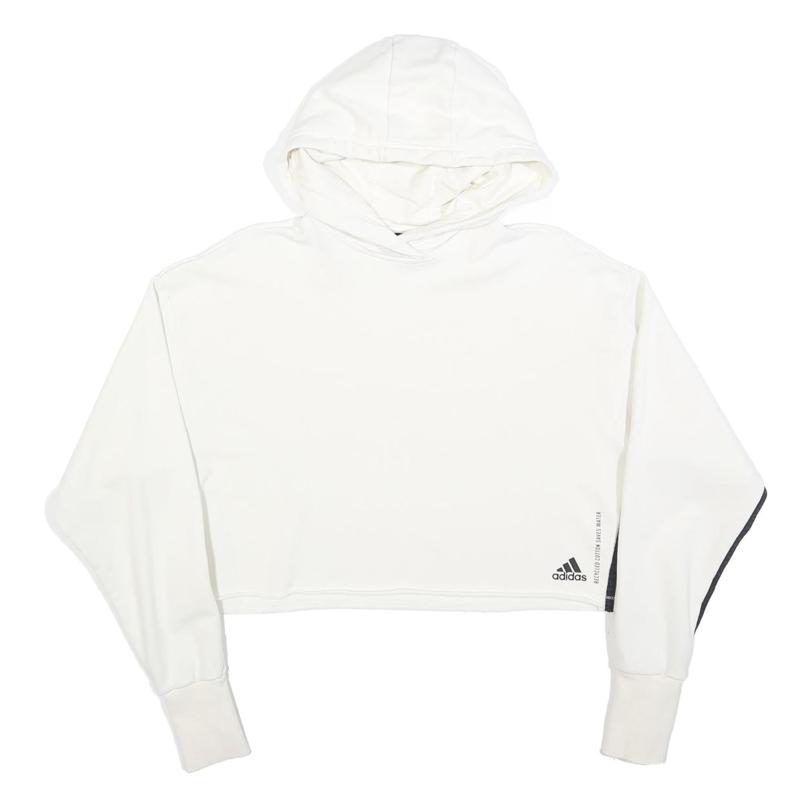 ADIDAS Womens White & Black Cropped Hoodie XS Cotton Blend Casual Streetwear