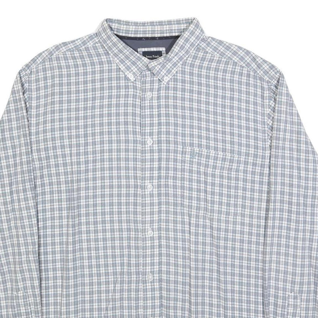 JAMES PRINGLE Mens Blue & Grey Check Shirt XL Casual Cotton Blend Long Sleeve