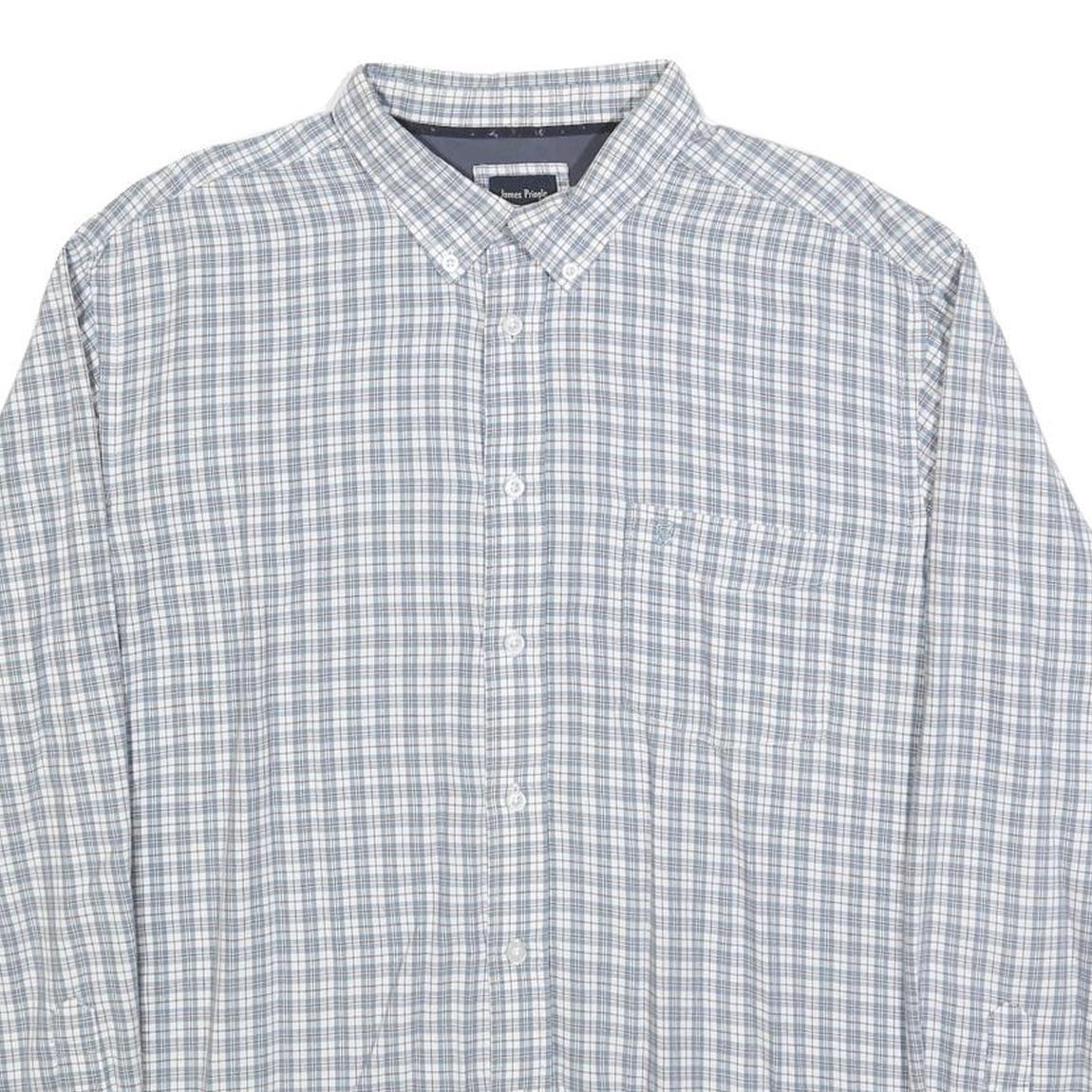 JAMES PRINGLE Mens Blue & Grey Check Shirt XL Casual Cotton Blend Long Sleeve