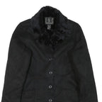 INC Womens Black Faux Fur Collar Button Jacket M Polyester Blend Classic Winter