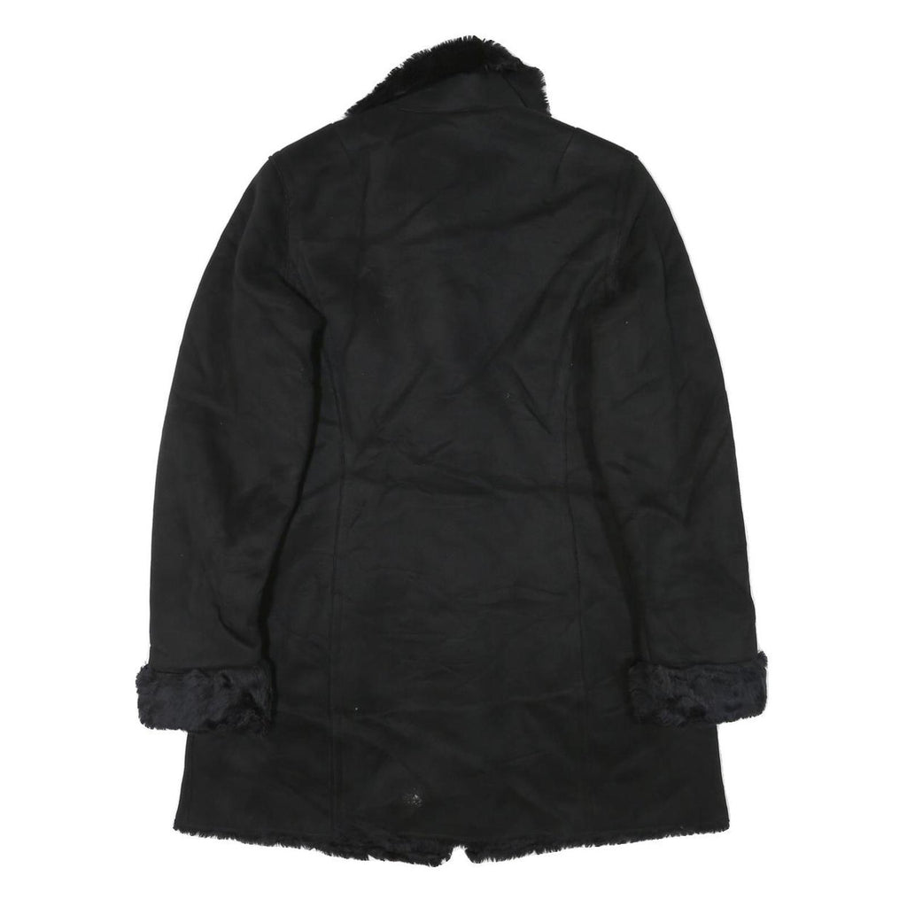INC Womens Black Faux Fur Collar Button Jacket M Polyester Blend Classic Winter