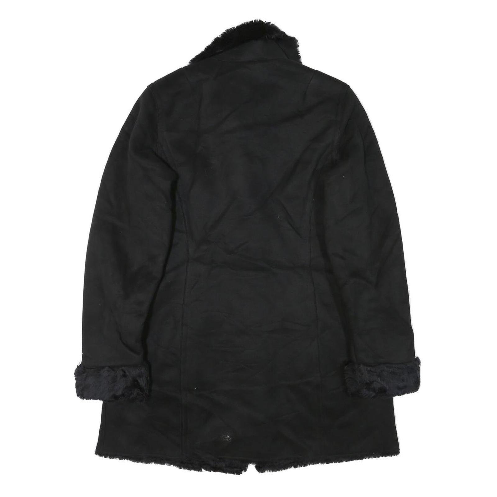 INC Womens Black Faux Fur Collar Button Jacket M Polyester Blend Classic Winter