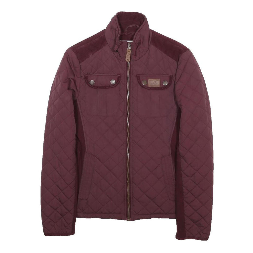 DIESEL Womens Maroon Quilted Jacket S Polyester Blend Zip Front Stylish Comfort