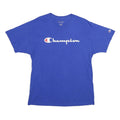 CHAMPION Mens Blue Graphic T-Shirt L Short Sleeve Crew Neck Cotton Logo